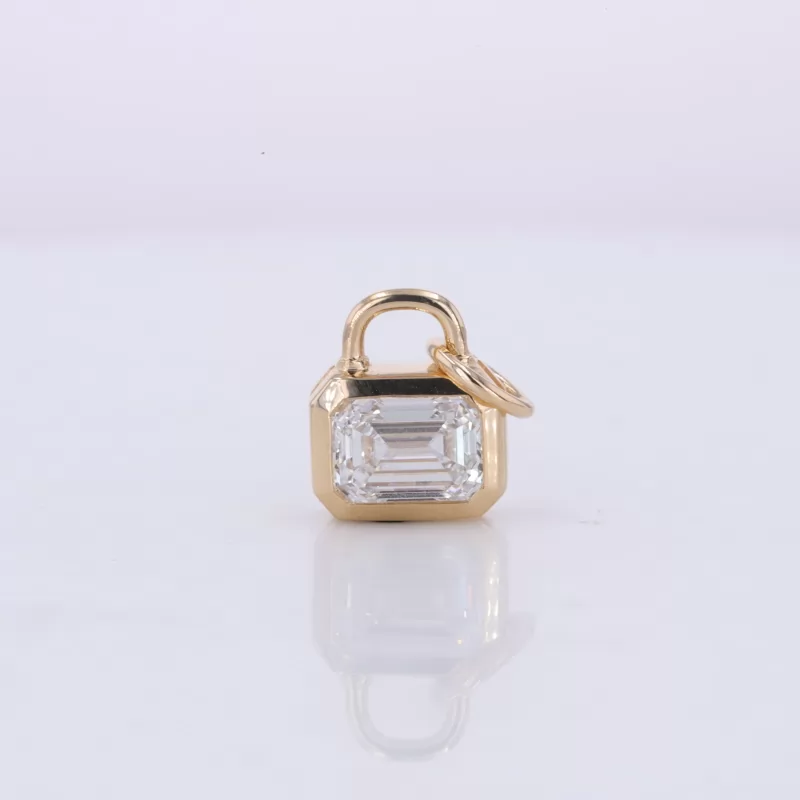 6.65×4.85mm Octagon Emerald Cut Lab Grown Diamond Bezel Set 14K Yellow Gold Diamond Pendant