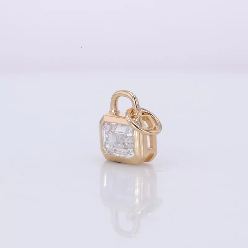 6.65×4.85mm Octagon Emerald Cut Lab Grown Diamond Bezel Set 14K Yellow Gold Diamond Pendant