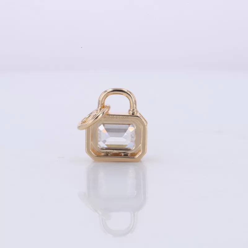 6.65×4.85mm Octagon Emerald Cut Lab Grown Diamond Bezel Set 14K Yellow Gold Diamond Pendant