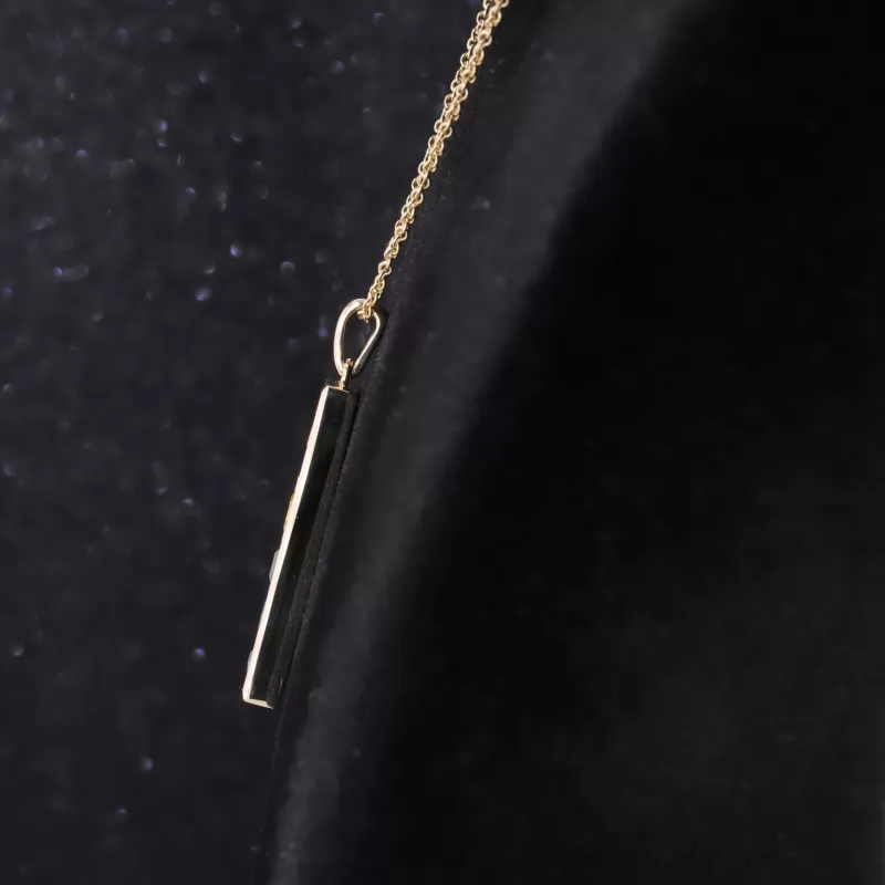 4×4mm Princess Cut Lab Gemstones Bezel Set 10K Yellow Gold Diamond Pendant Necklace