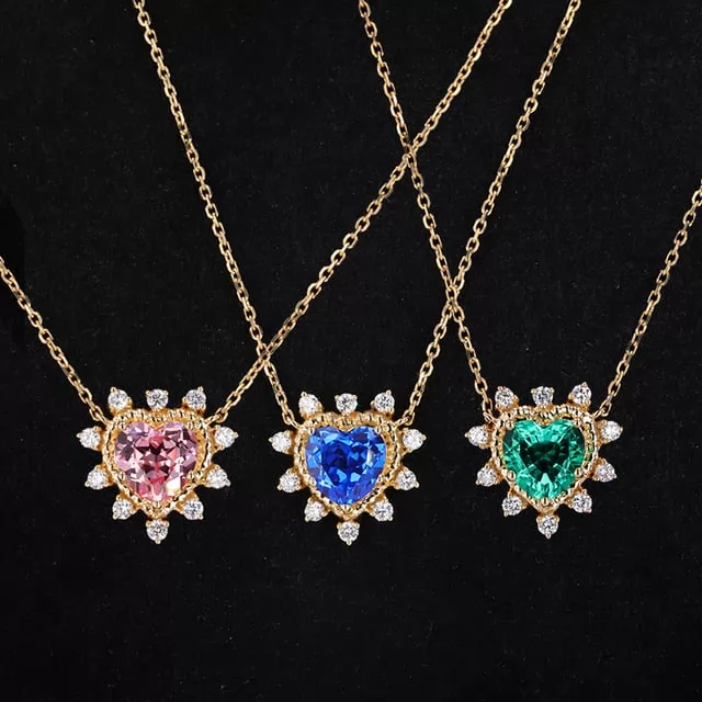 7×7mm Heart Cut Lab Gemstones Diamond Pendant Necklaces