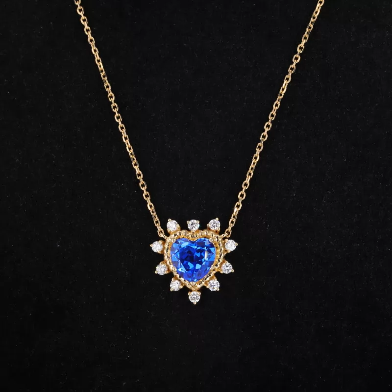 7×7mm Heart Cut Lab Gemstones Diamond Pendant Necklaces