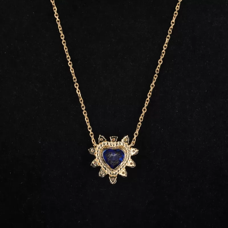 7×7mm Heart Cut Lab Gemstones Diamond Pendant Necklaces