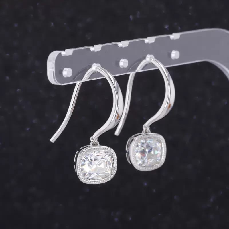 7×7.5mm Cushion Cut Moissanite Bezel Set S925 Sterling Silver Diamond Earrings