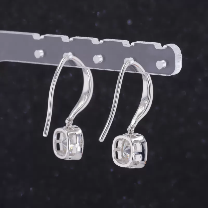 7×7.5mm Cushion Cut Moissanite Bezel Set S925 Sterling Silver Diamond Earrings