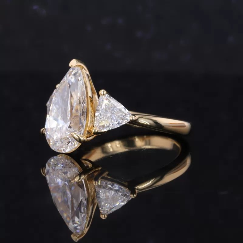 7.96×13.11mm Pear Cut Lab Grown Diamond 18K Yellow Gold Three Stone Engagement Ring