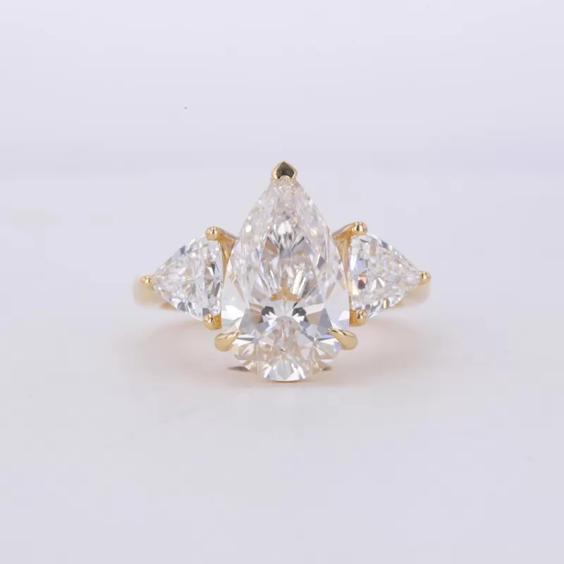 7.96×13.11mm Pear Cut Lab Grown Diamond 18K Yellow Gold Three Stone Engagement Ring