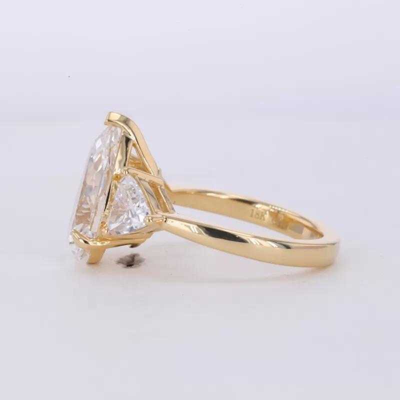 7.96×13.11mm Pear Cut Lab Grown Diamond 18K Yellow Gold Three Stone Engagement Ring