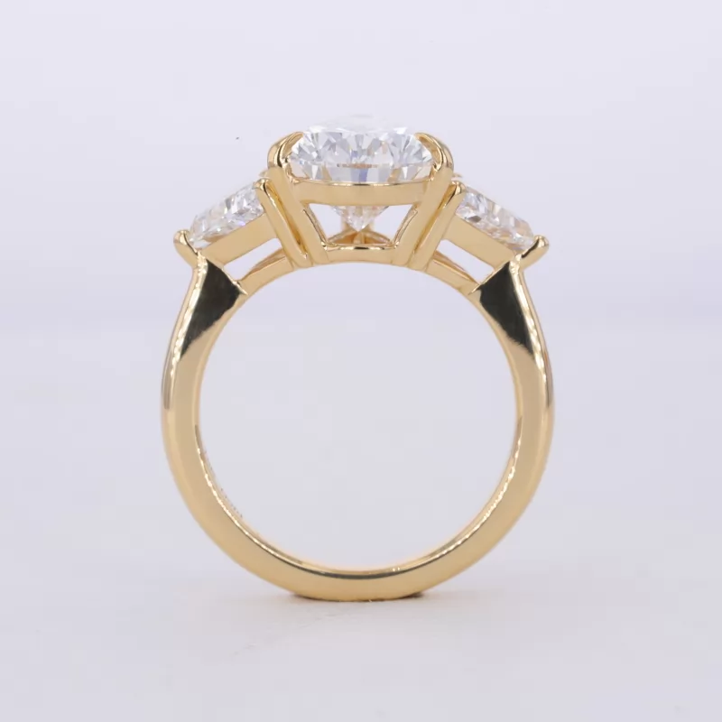 7.96×13.11mm Pear Cut Lab Grown Diamond 18K Yellow Gold Three Stone Engagement Ring