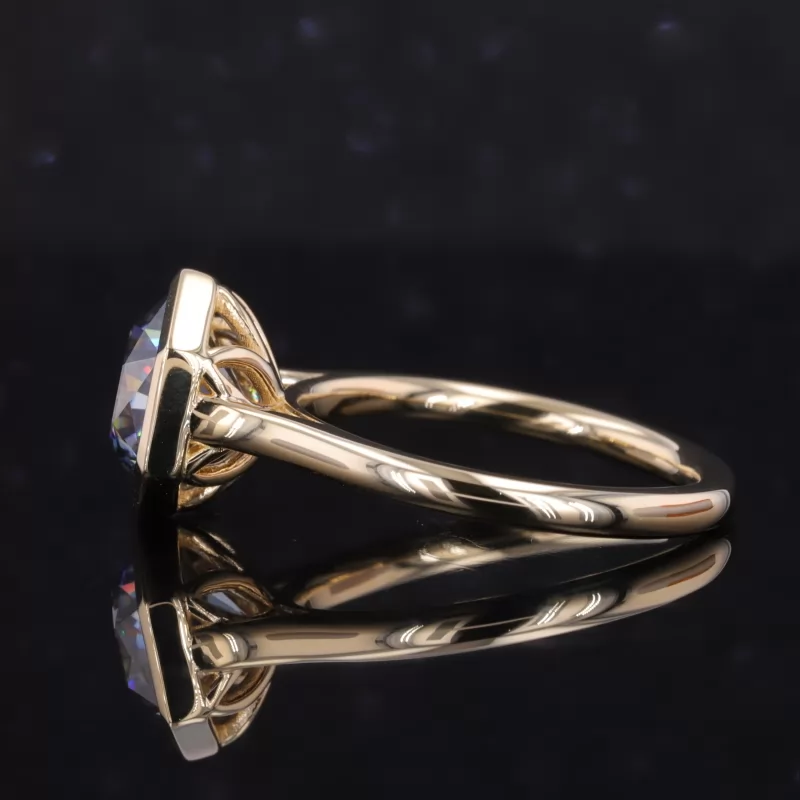 8×8mm Special Cut Hexagon Shape Grey Moissanite Bezel Set 10K Yellow Gold Solitaire Engagement Ring