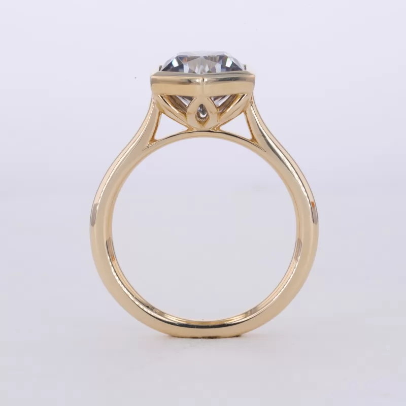 8×8mm Special Cut Hexagon Shape Grey Moissanite Bezel Set 10K Yellow Gold Solitaire Engagement Ring