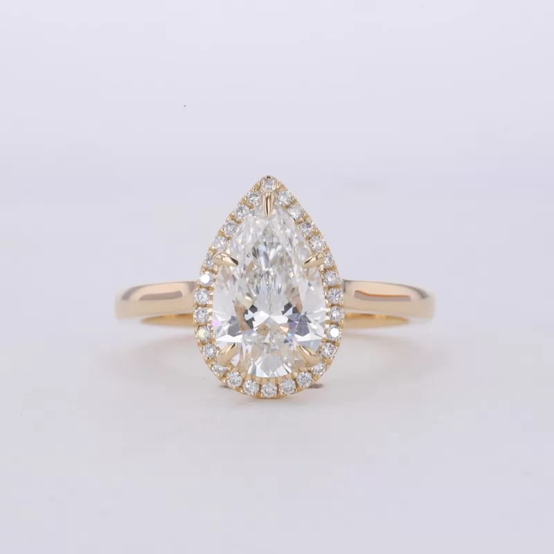 7.02×11.27mm Pear Cut Lab Grown Diamond 10K Yellow Gold Halo Engagement Ring