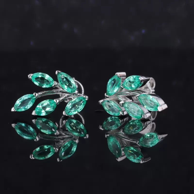 2.5×5mm Marquise Cut Lab Grown Emerald S925 Sterling Silver Diamond Stud Earrings