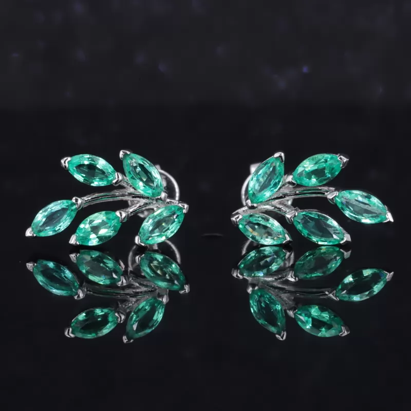 2.5×5mm Marquise Cut Lab Grown Emerald S925 Sterling Silver Diamond Stud Earrings