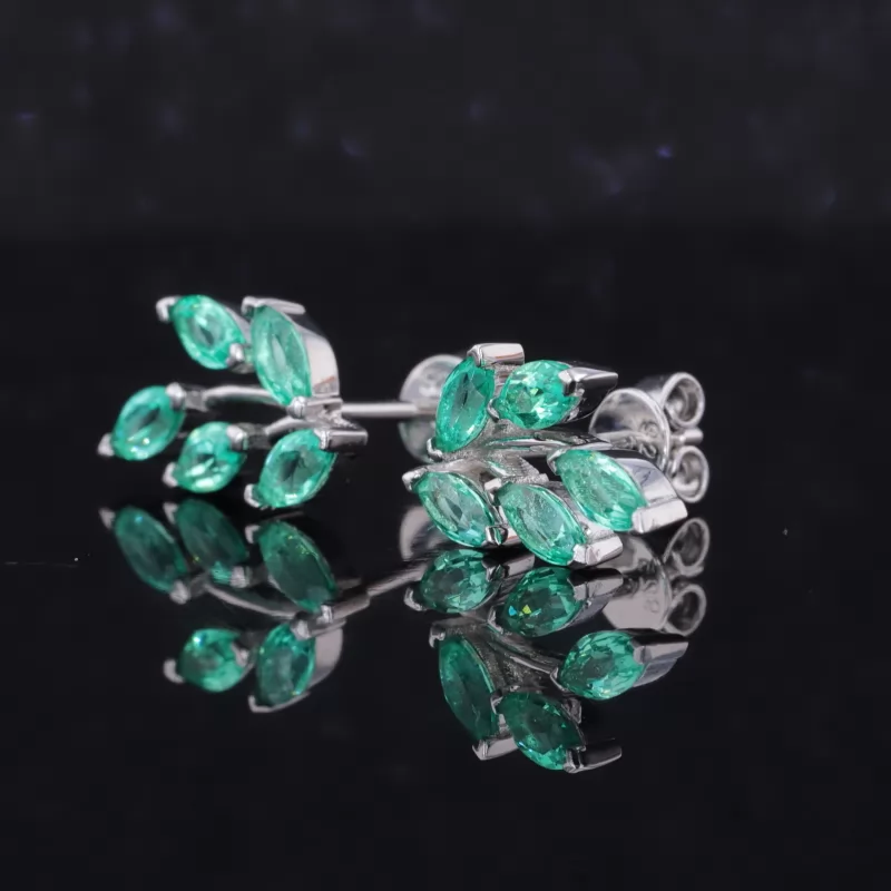 2.5×5mm Marquise Cut Lab Grown Emerald S925 Sterling Silver Diamond Stud Earrings