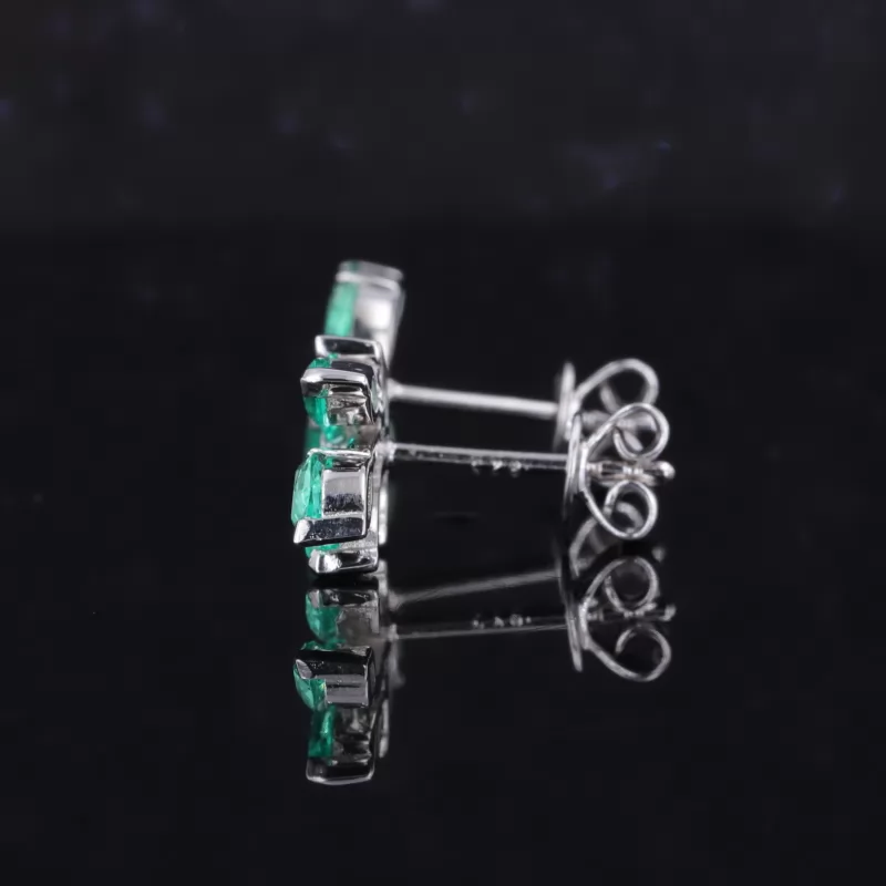 2.5×5mm Marquise Cut Lab Grown Emerald S925 Sterling Silver Diamond Stud Earrings