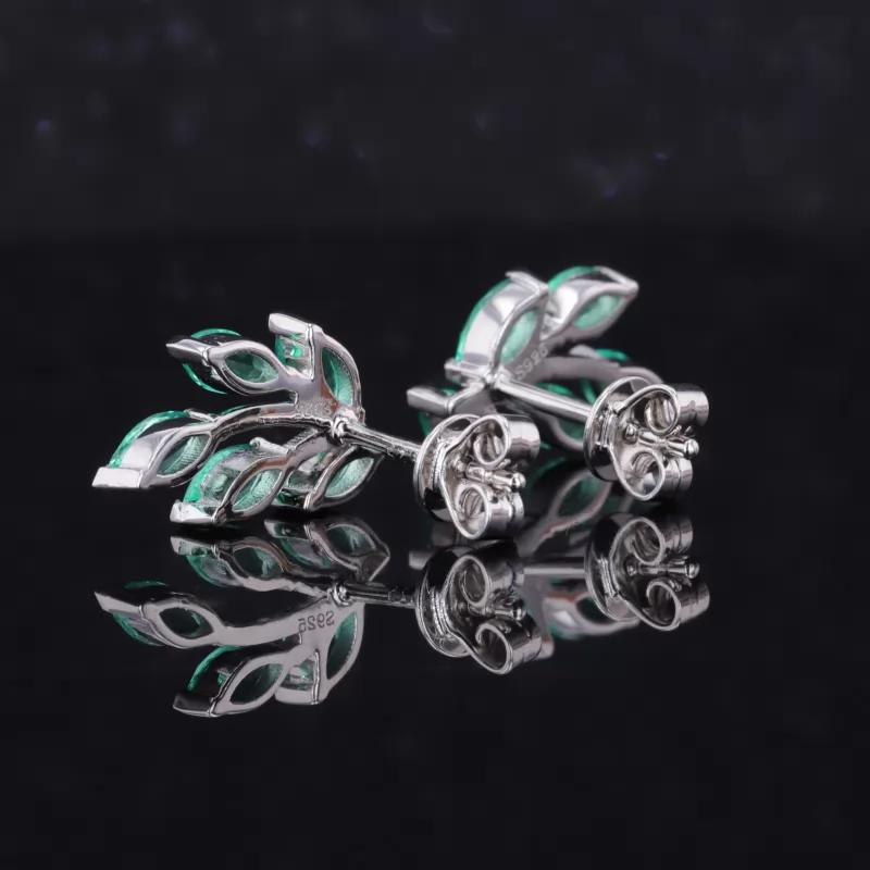 2.5×5mm Marquise Cut Lab Grown Emerald S925 Sterling Silver Diamond Stud Earrings