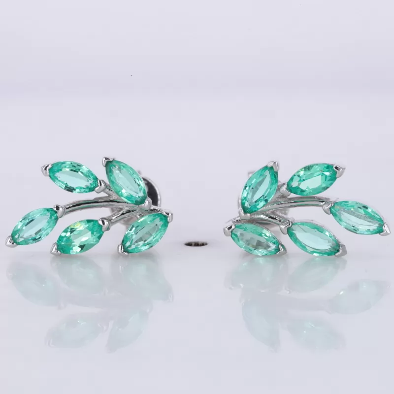 2.5×5mm Marquise Cut Lab Grown Emerald S925 Sterling Silver Diamond Stud Earrings