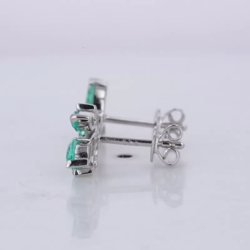 2.5×5mm Marquise Cut Lab Grown Emerald S925 Sterling Silver Diamond Stud Earrings