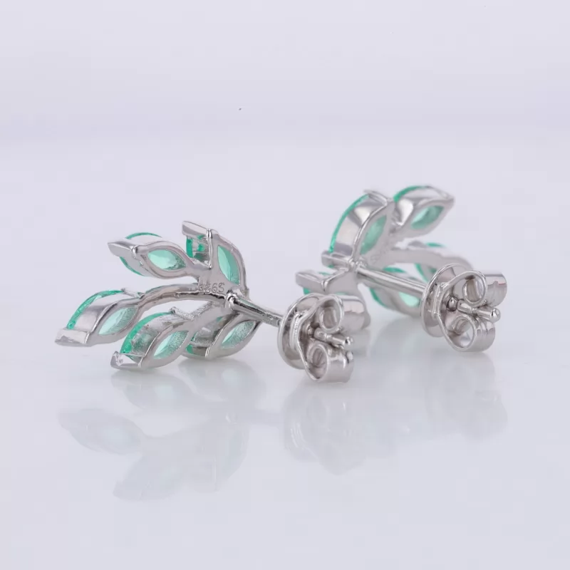 2.5×5mm Marquise Cut Lab Grown Emerald S925 Sterling Silver Diamond Stud Earrings