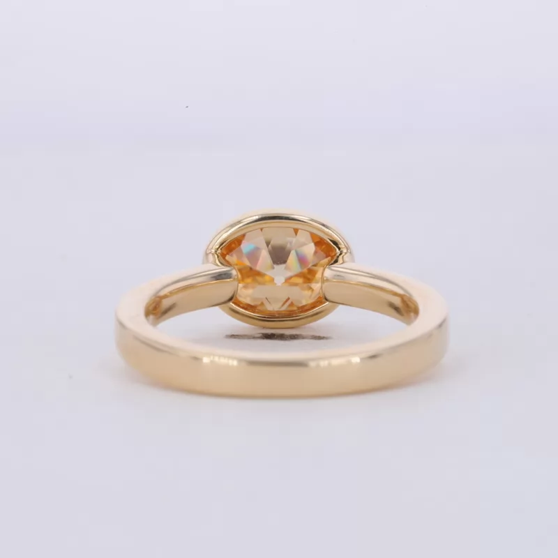 6×8mm Oval Cut Orange Color Moissanite Bezel Set 10K Yellow Gold Solitaire Engagement Ring