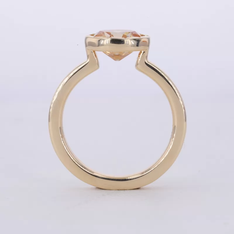 6×8mm Oval Cut Orange Color Moissanite Bezel Set 10K Yellow Gold Solitaire Engagement Ring