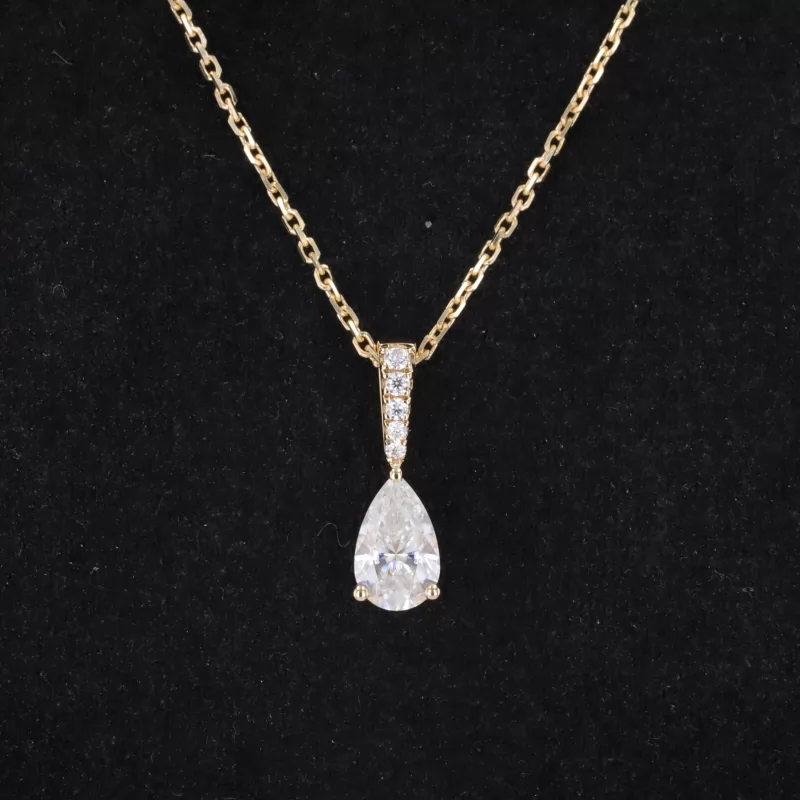 5×8mm Pear Cut Moissanite 14K Yellow Gold Diamond Pendant Necklace