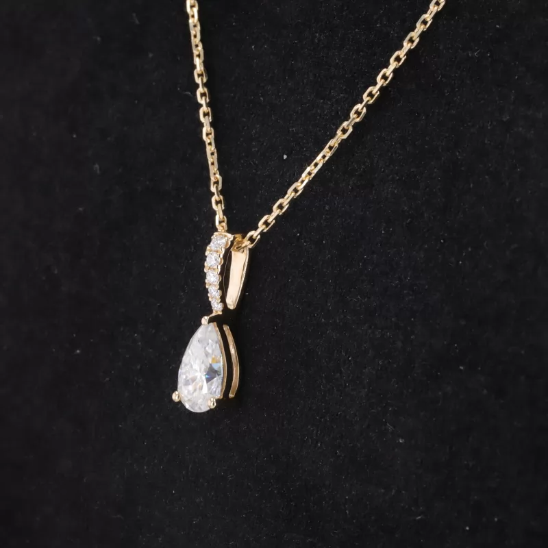 5×8mm Pear Cut Moissanite 14K Yellow Gold Diamond Pendant Necklace