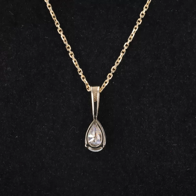 5×8mm Pear Cut Moissanite 14K Yellow Gold Diamond Pendant Necklace