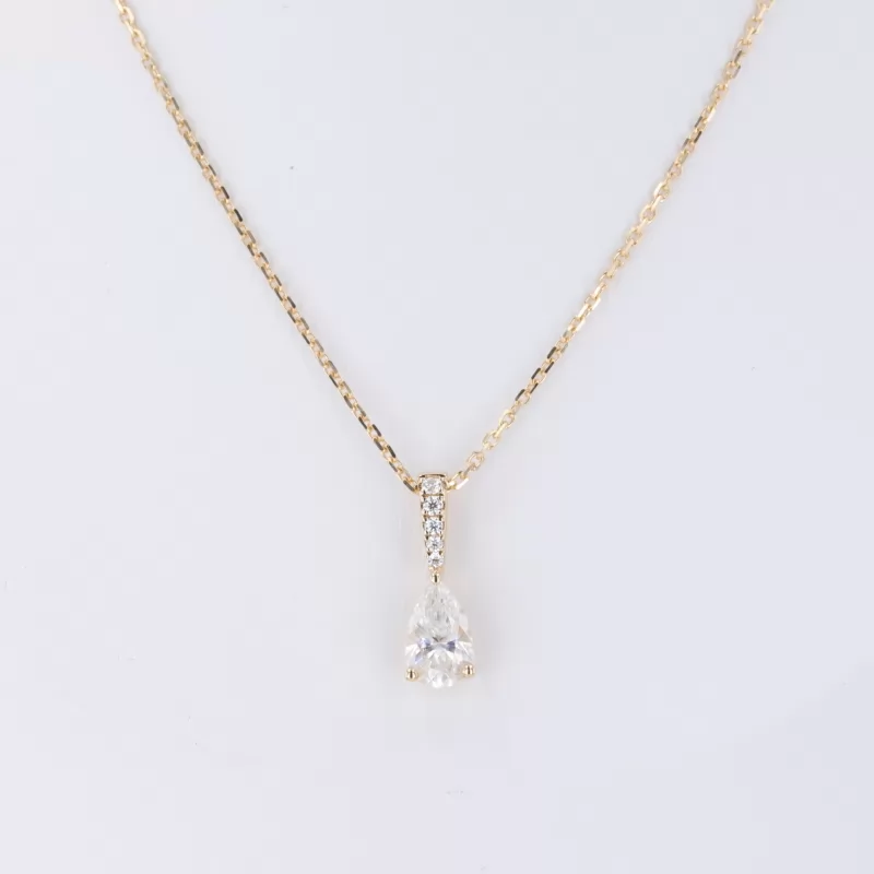 5×8mm Pear Cut Moissanite 14K Yellow Gold Diamond Pendant Necklace