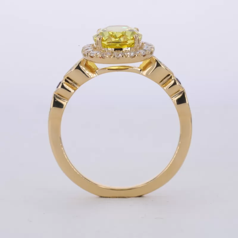 7×9mm Oval Cut Lab Grown Yellow Sapphire 18K Yellow Gold Halo Engagement Ring