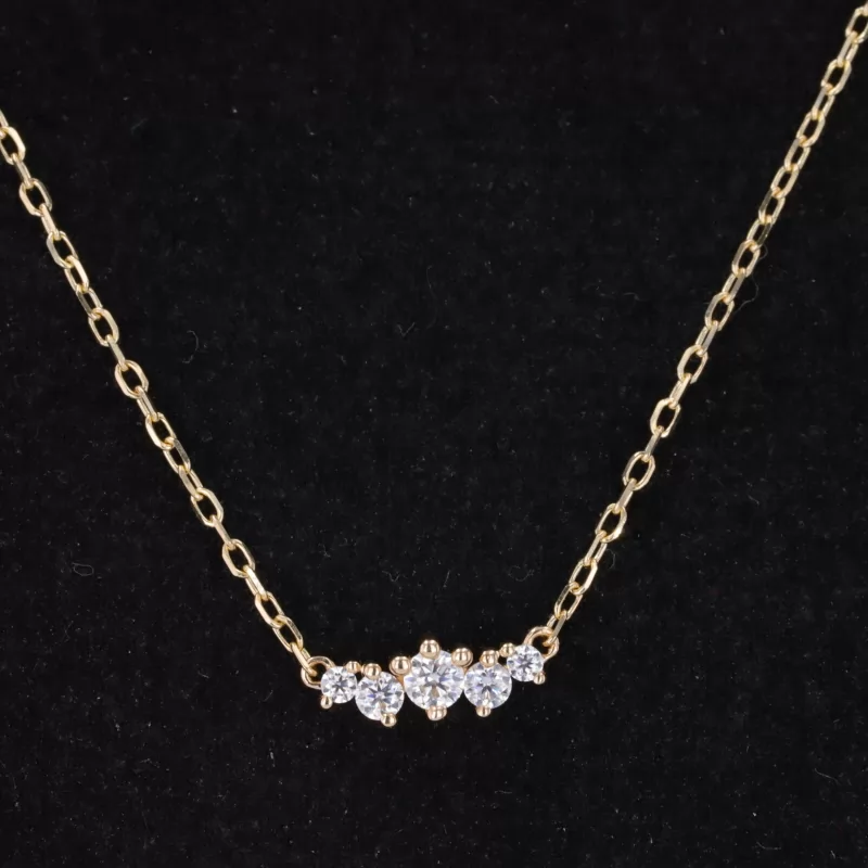 2.5mm Round Brilliant Cut Moissanite 14K Yellow Gold Diamond Pendant Necklace