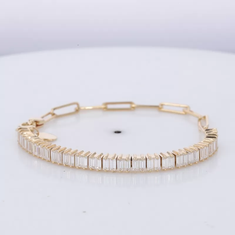 3×1.5mm Baguette Step Cut Moissanite 10K Yellow Gold Diamond Bracelet