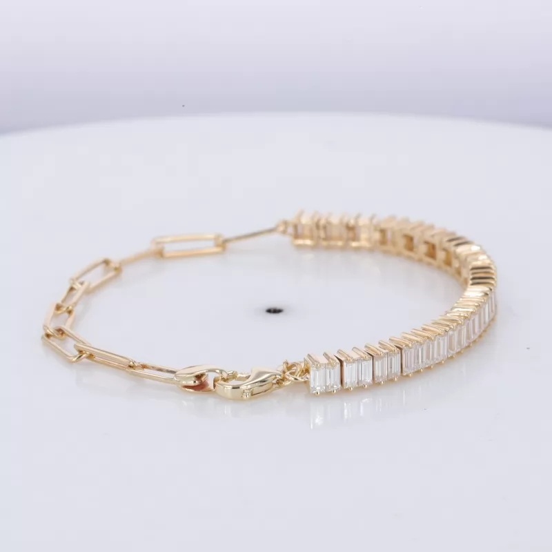 3×1.5mm Baguette Step Cut Moissanite 10K Yellow Gold Diamond Bracelet