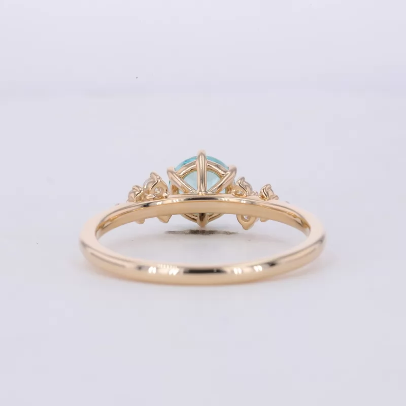 6mm Round Brilliant Cut Lab Grown Paraiba Sapphire With Side Moissanite 14K Yellow Gold Engagement Ring