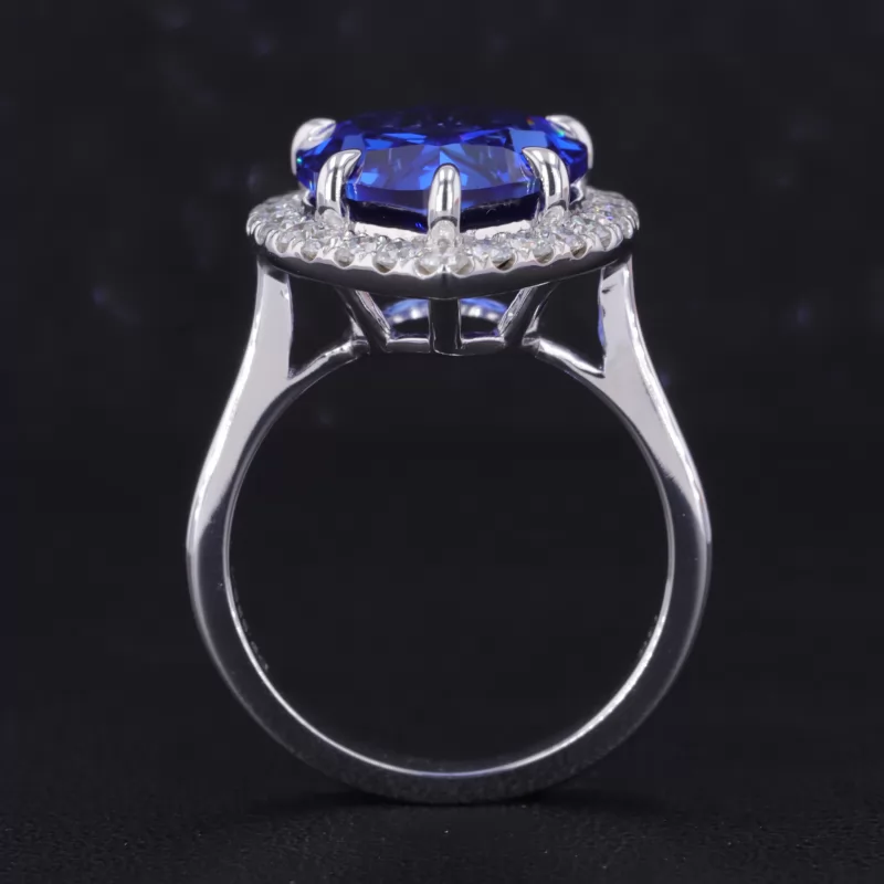 11×15mm Pear Cut Lab Grown Sapphire 14K White Gold Halo Engagement Ring