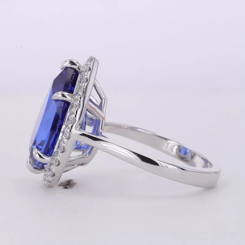 11×15mm Pear Cut Lab Grown Sapphire 14K White Gold Halo Engagement Ring