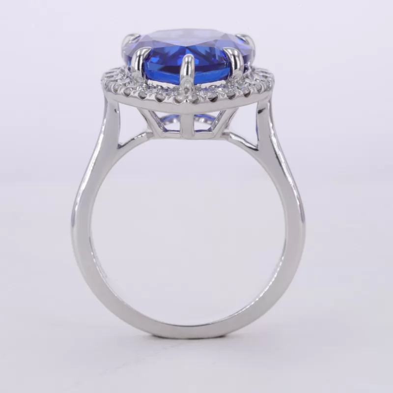 11×15mm Pear Cut Lab Grown Sapphire 14K White Gold Halo Engagement Ring