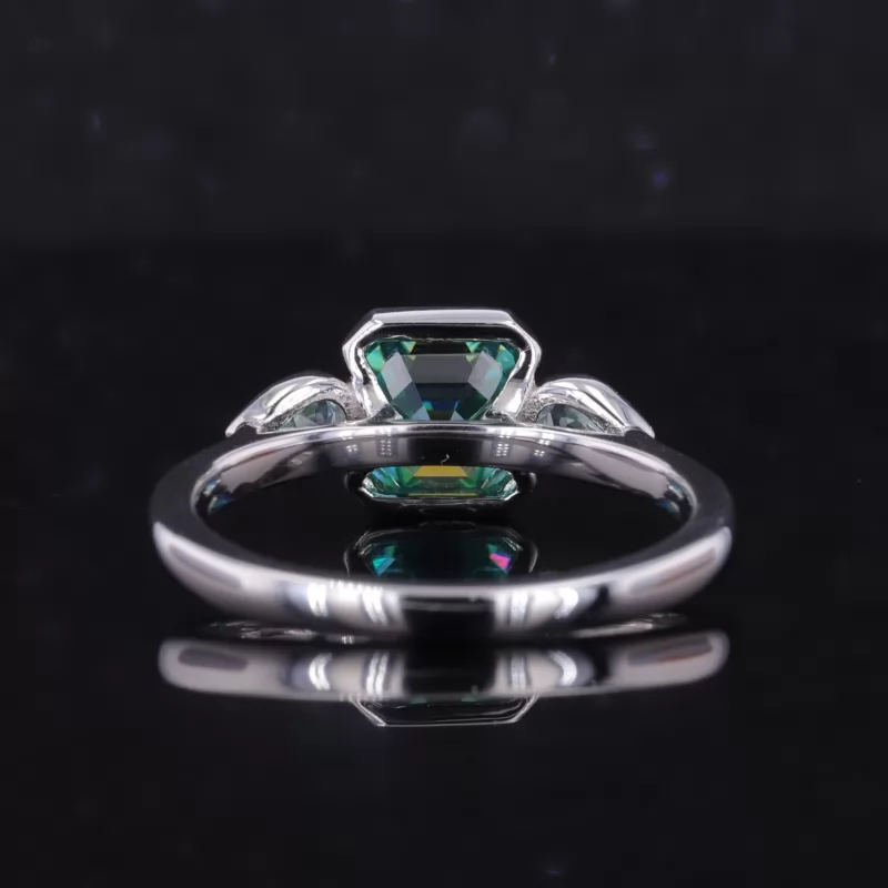 7×7mm Asscher Cut Lab Gemstones Three Stone Engagement Rings