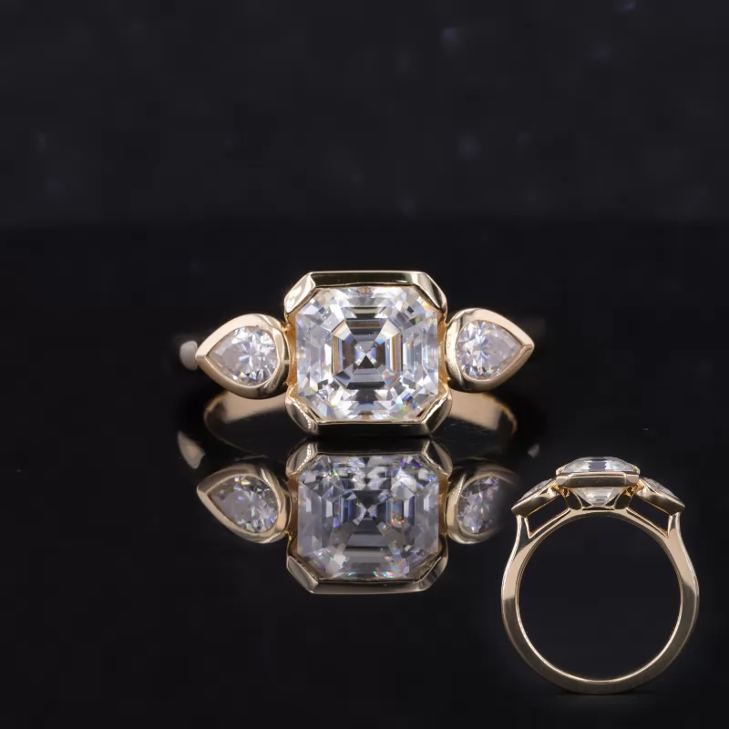 7×7mm Asscher Cut Lab Gemstones Three Stone Engagement Rings