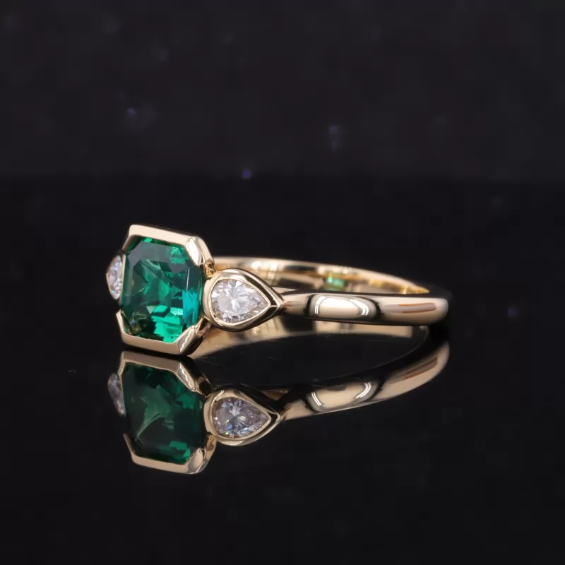 7×7mm Asscher Cut Lab Gemstones Three Stone Engagement Rings