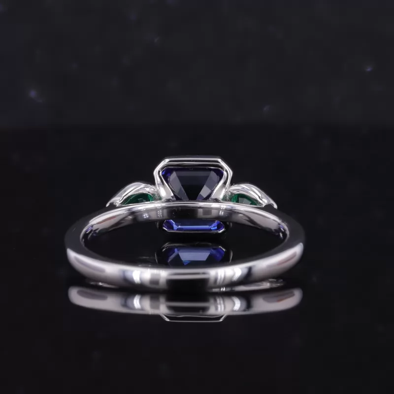 7×7mm Asscher Cut Lab Gemstones Three Stone Engagement Rings