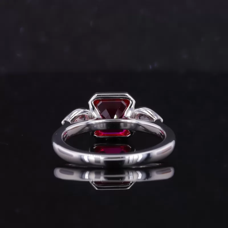 7×7mm Asscher Cut Lab Gemstones Three Stone Engagement Rings