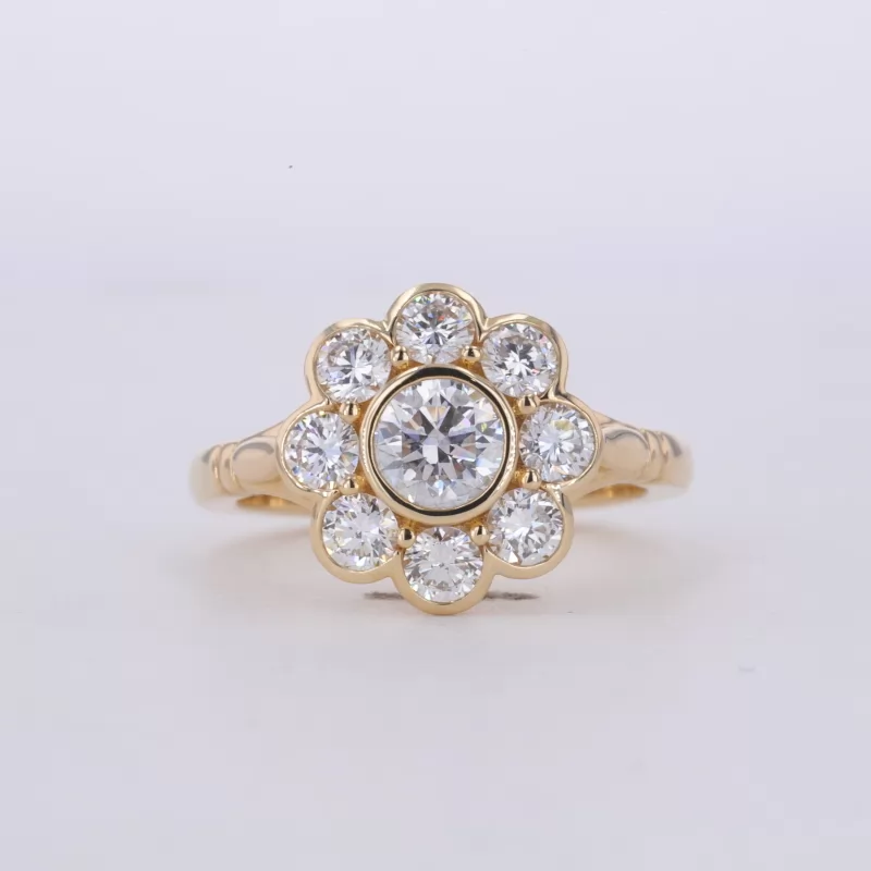 4.9mm Round Brilliant Cut Moissanite 10K Yellow Gold Halo Engagement Ring