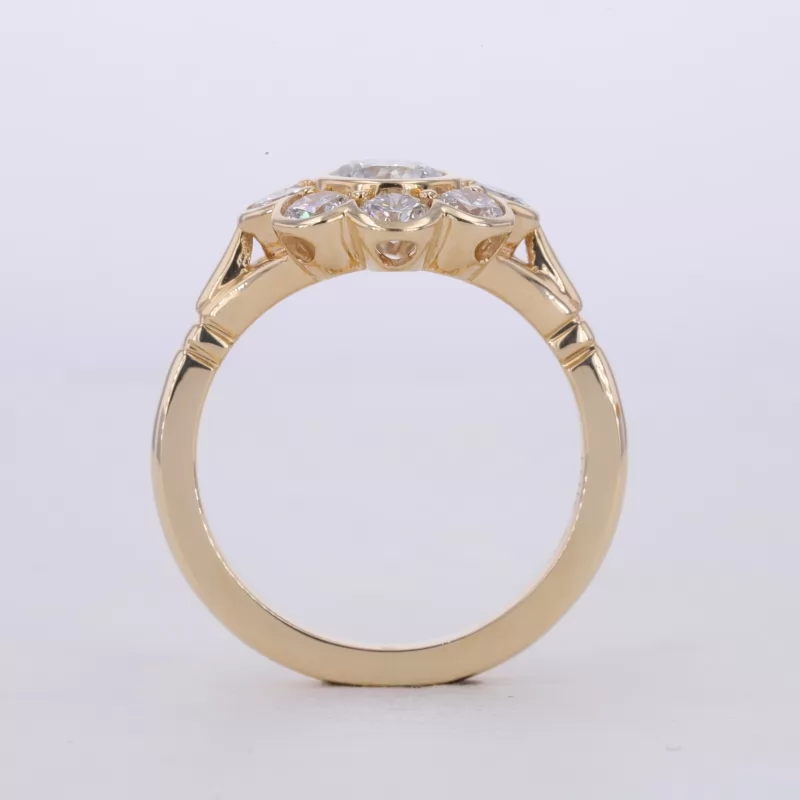 4.9mm Round Brilliant Cut Moissanite 10K Yellow Gold Halo Engagement Ring