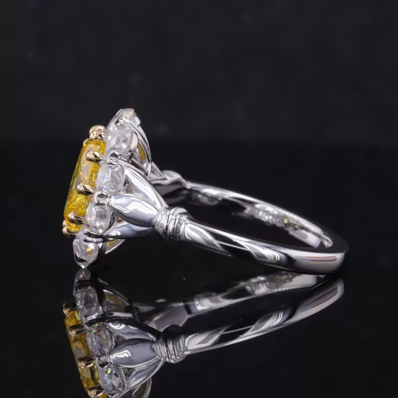 9.01×6.7mm Oval Cut Yellow Color Lab Grown Diamond 14K White Gold Halo Engagement Ring