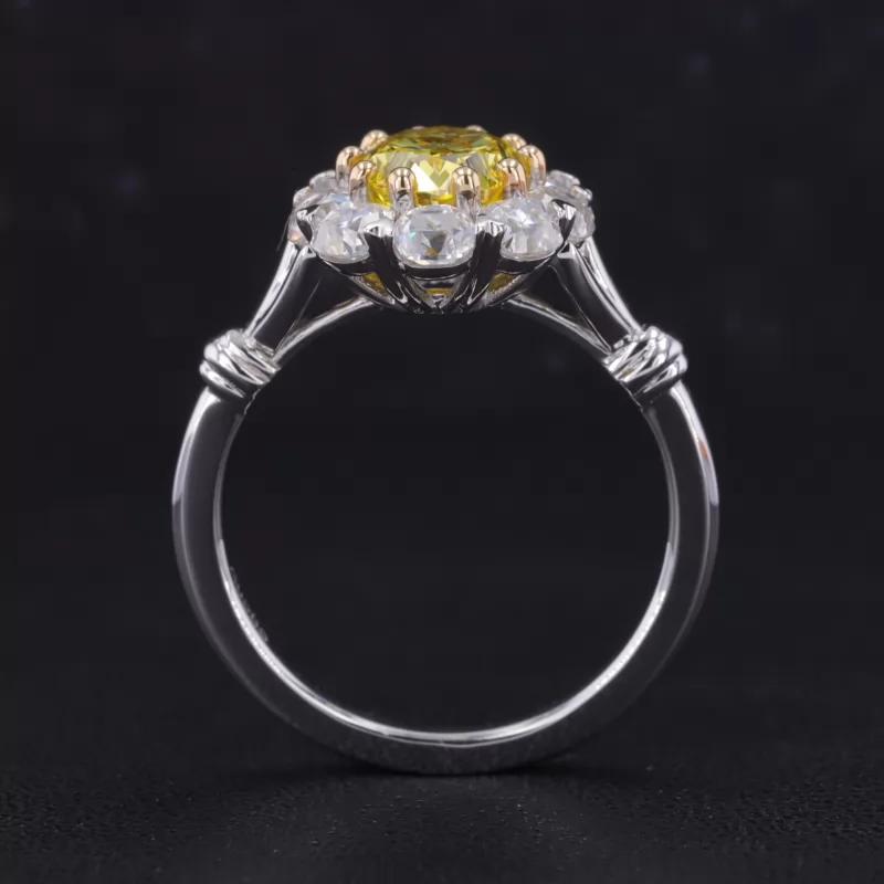 9.01×6.7mm Oval Cut Yellow Color Lab Grown Diamond 14K White Gold Halo Engagement Ring