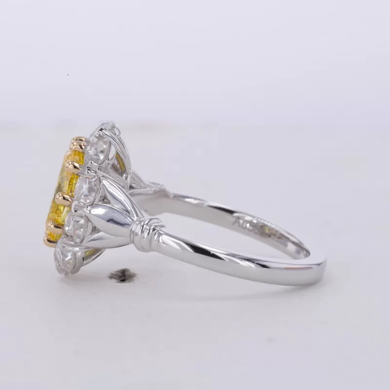 9.01×6.7mm Oval Cut Yellow Color Lab Grown Diamond 14K White Gold Halo Engagement Ring