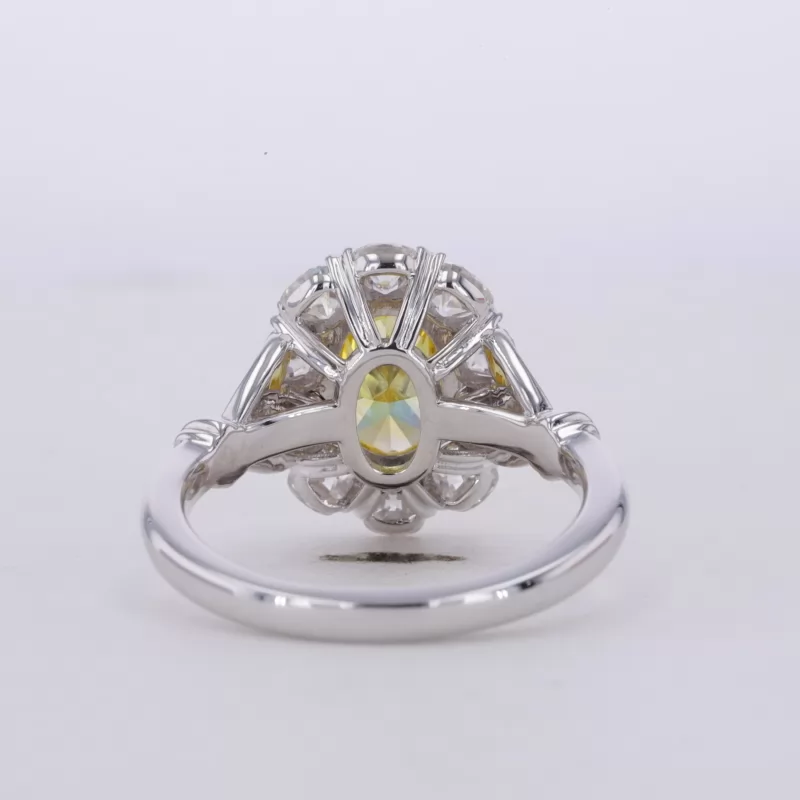 9.01×6.7mm Oval Cut Yellow Color Lab Grown Diamond 14K White Gold Halo Engagement Ring