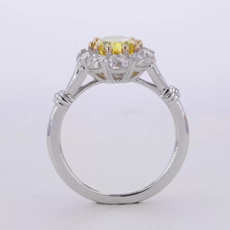 9.01×6.7mm Oval Cut Yellow Color Lab Grown Diamond 14K White Gold Halo Engagement Ring